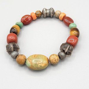 Womens Multicolored Beaded Fashion Bracelet Howlite Stone Magnetic Clasp 7 in